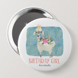 Bóton Redondo 10.16cm Festa de Aniversário da Menina Fofa com Llama em A
