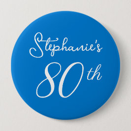 Bóton Redondo 10.16cm Festa de aniversário de 80 de Monograma Azul Elega