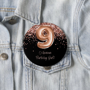 Bóton Redondo 10.16cm Festa de Aniversário de 9 anos Rose Gold Black