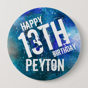 Bóton Redondo 10.16cm FESTA DE ANIVERSÁRIO Personalizada de Azul Aqua G