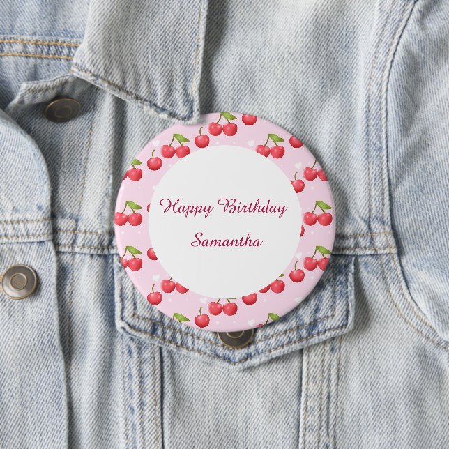 Bóton Redondo 10.16cm Festa de primeiro aniversario de Cereja (In Situ)
