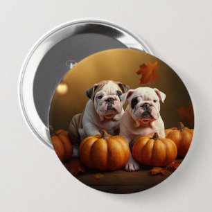Bóton Redondo 10.16cm Filhote de Bulldog Outono Prazer Abóbora
