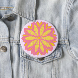 Bóton Redondo 10.16cm Flor Botânica Rosa E Amarelo