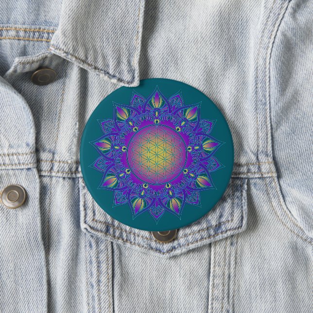 Bóton Redondo 10.16cm Flor da Vida - Mandala Indiana 3 (In Situ)