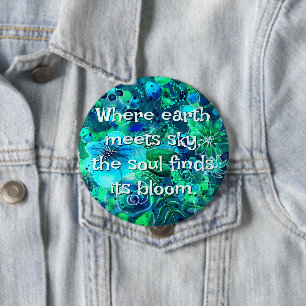 Bóton Redondo 10.16cm Floral Abstrato Azul Turquesa Verde Personalizado