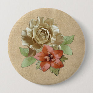 Bóton Redondo 10.16cm Flores de couro em Suede