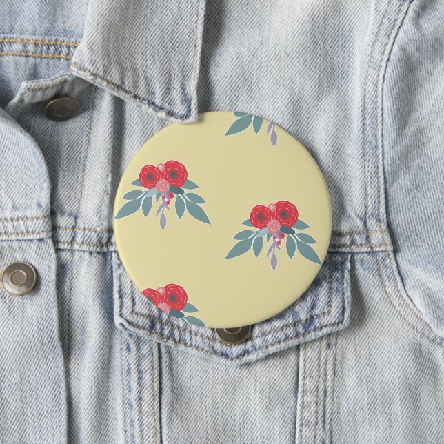 Bóton Redondo 10.16cm Flores vermelhas e folhas verdes em castanho (In Situ)