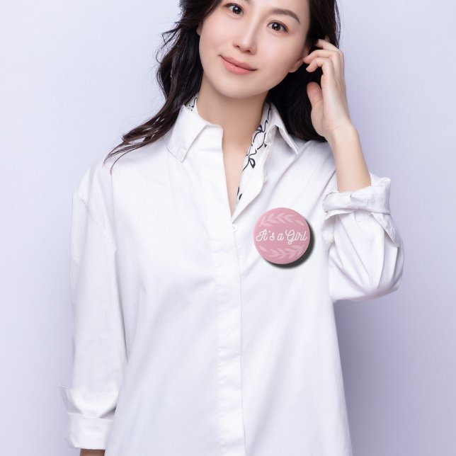 Bóton Redondo 10.16cm Folhas de Pastel Rosa - É uma Garota (Criador carregado)