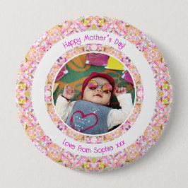 Bóton Redondo 10.16cm Foto personalizada, vibrante rosa, feliz Dia da Mã