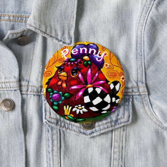 Bóton Redondo 10.16cm Galinha Floral Chunky Chunky Branca Personalizada (In Situ)