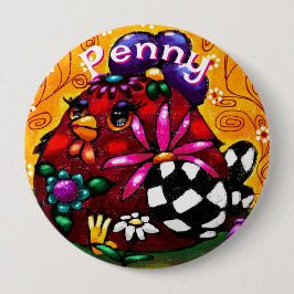 Bóton Redondo 10.16cm Galinha Floral Chunky Chunky Branca Personalizada