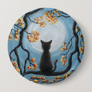 Bóton Redondo 10.16cm Gato lunático na pintura da Lua cheia da árvore