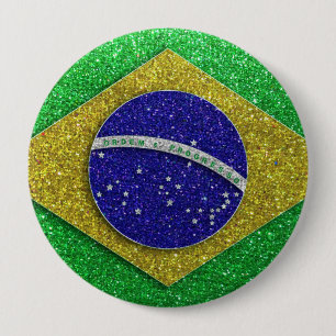 Bóton Redondo 10.16cm Glitter Brazilian Flag of Brazil Fashion Bling