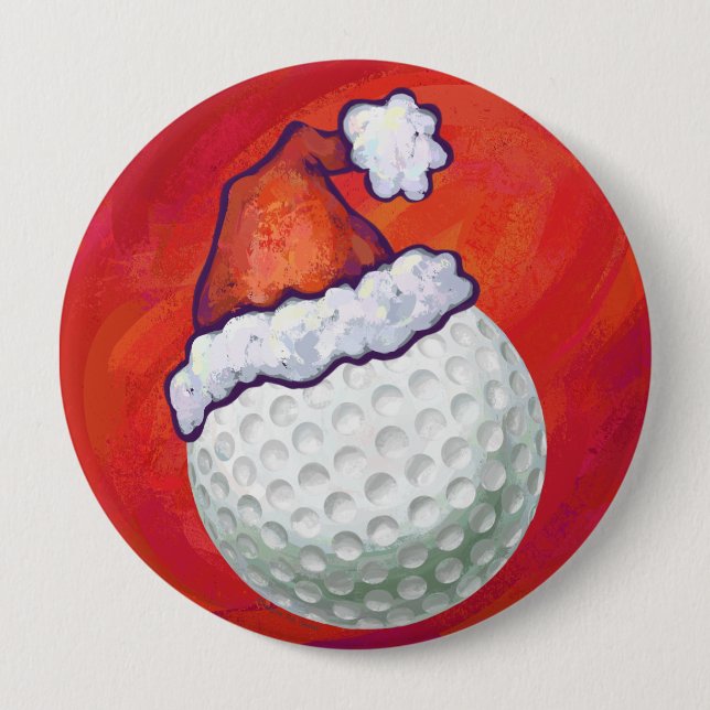 Bóton Redondo 10.16cm Golfe Ball em Santa Hat em Vermelho (Frente)