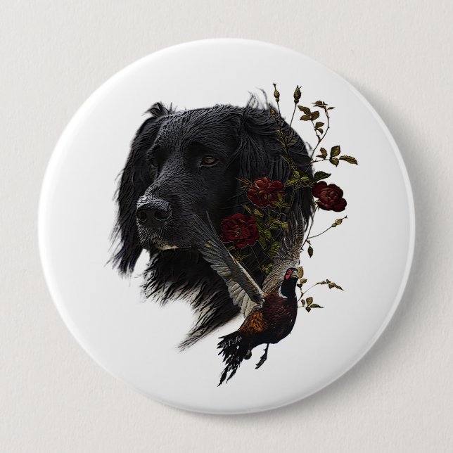 Bóton Redondo 10.16cm Grande Munsterlander com faisão (Frente)