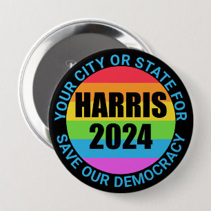 Bóton Redondo 10.16cm Harris 2024 Rainbow Colors Save Democracy Campaign