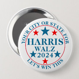 Bóton Redondo 10.16cm Harris Walz 2024 Eleição Personalizada Política