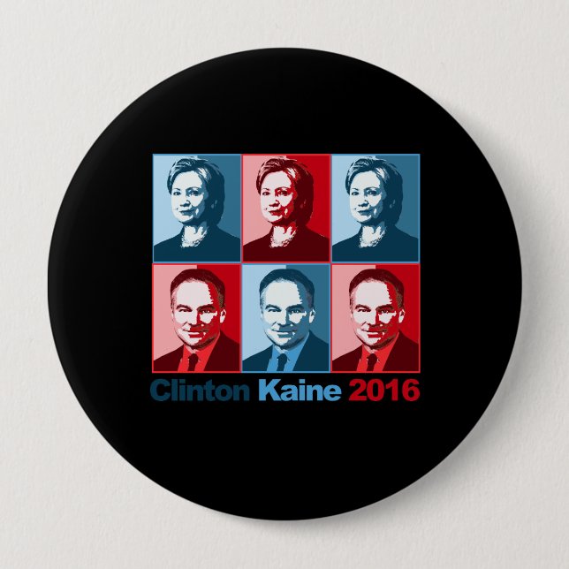 Bóton Redondo 10.16cm Hillary Clinton Tim Kaine 2016 - arte do bloco - (Frente)