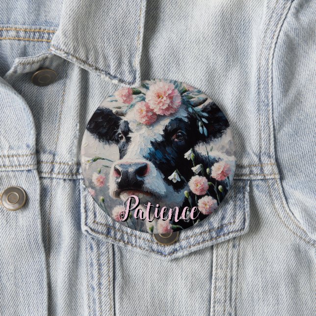 Bóton Redondo 10.16cm Holstein Cow Flowers Farm Farmhouse Personalized (In Situ)