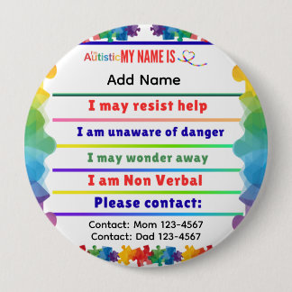 Bóton Redondo 10.16cm I'm autistic non verbal pin Button badge