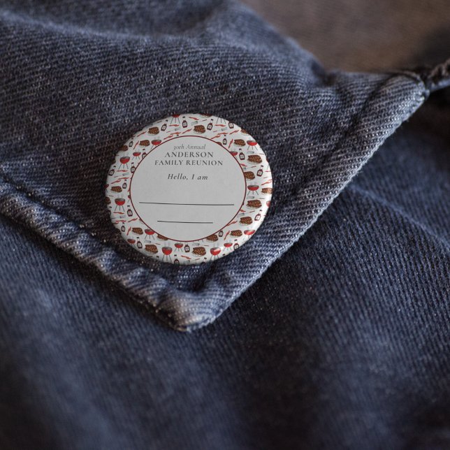 Bóton Redondo 10.16cm Introdução à Reunião Familiar Padrão de Churrasco (Criador carregado)