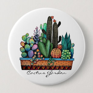 Bóton Redondo 10.16cm Jardim De Cactus Caquetado Em Pote