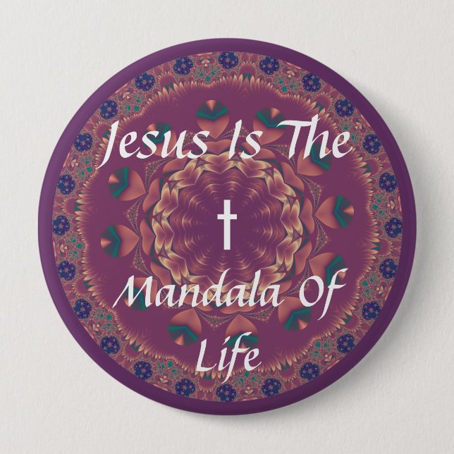 BÓTON REDONDO 10.16CM JESUS É O MANDALA DA VIDA (Frente)