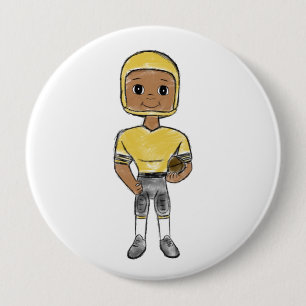 Bóton Redondo 10.16cm jogador de futebol retrô vintage preto amarelo sim