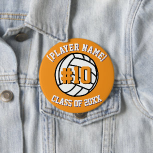 Bóton Redondo 10.16cm Jogador de Voleibol Personalizado Laranja e Classe