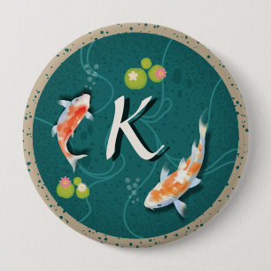 Bóton Redondo 10.16cm Leão de Peixe Koi Japonês Realista Verde