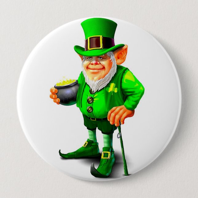 Bóton Redondo 10.16cm LEPRECHAUN COM POTE da tecla DOURADA (Frente)