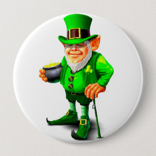 Bóton Redondo 10.16cm LEPRECHAUN COM POTE da tecla DOURADA