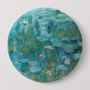 Bóton Redondo 10.16cm Lírios de água, pintura a óleo de arte fina, Claud