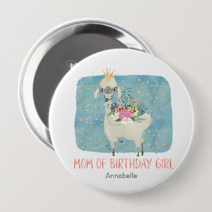 Bóton Redondo 10.16cm Llama Ama Aquarela Mãe Fofa de Menina de Aniversár