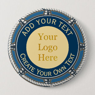 Bóton Redondo 10.16cm Logotipo Personalizado Corporativo Azul e Dourado 