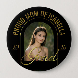 Bóton Redondo 10.16cm Mãe Moderna Orgulhosa de Graduado Preto Dourado Fo