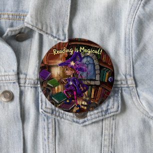 Bóton Redondo 10.16cm Magia na Biblioteca 'Ler é Mágico'