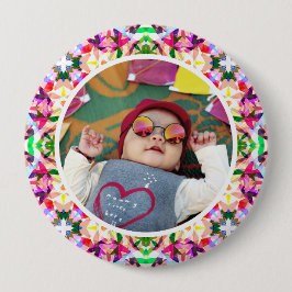 Bóton Redondo 10.16cm Manutenção do Dia das Mães Rosa-Rosa com Foto Pers