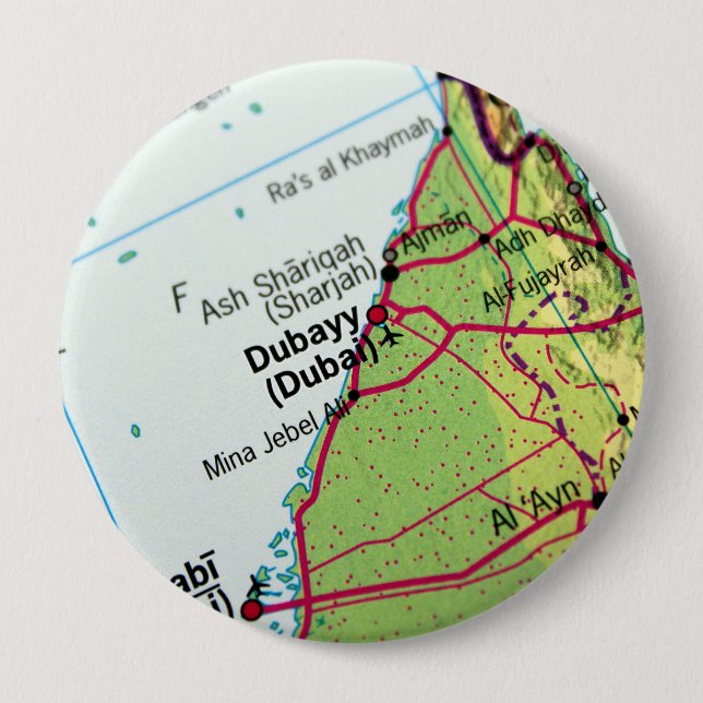 Bóton Redondo 10.16cm Mapa da cidade de Dubai (Frente)