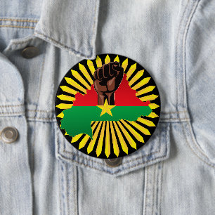 Bóton Redondo 10.16cm Mapa do Burkina Faso, Bandeira e Resistência à Rev