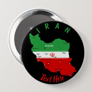 Bóton Redondo 10.16cm Mapa do Irã com Bandeira e Emblema