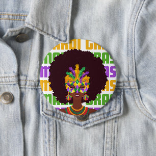 Bóton Redondo 10.16cm MARDI GRAS Afro Queen