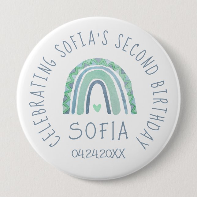 Bóton Redondo 10.16cm Mint-green and blue tone boho rainbow (Frente)