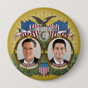 Bóton Redondo 10.16cm Mitt Romney Paul Ryan Photo