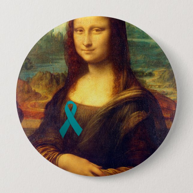 Bóton Redondo 10.16cm Mona Lisa Com Fita Teal (Frente)