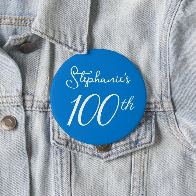 Bóton Redondo 10.16cm Monograma Azul Elegante 100ª Festa de aniversário (In Situ)