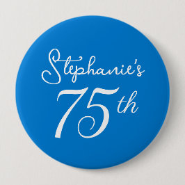 Bóton Redondo 10.16cm Monograma Azul Elegante 75ª Festa de aniversário