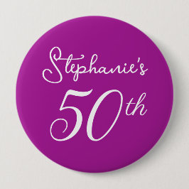 Bóton Redondo 10.16cm Monograma Cor-de-Rosa Escuro Elegante 50ª Festa de