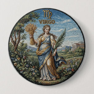Bóton Redondo 10.16cm Mosaico Estilo Antigo Zodíaco Virgem