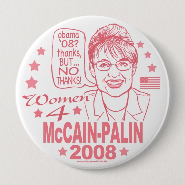 Bóton Redondo 10.16cm Mulheres para McCain Palin 2008 (Frente)
